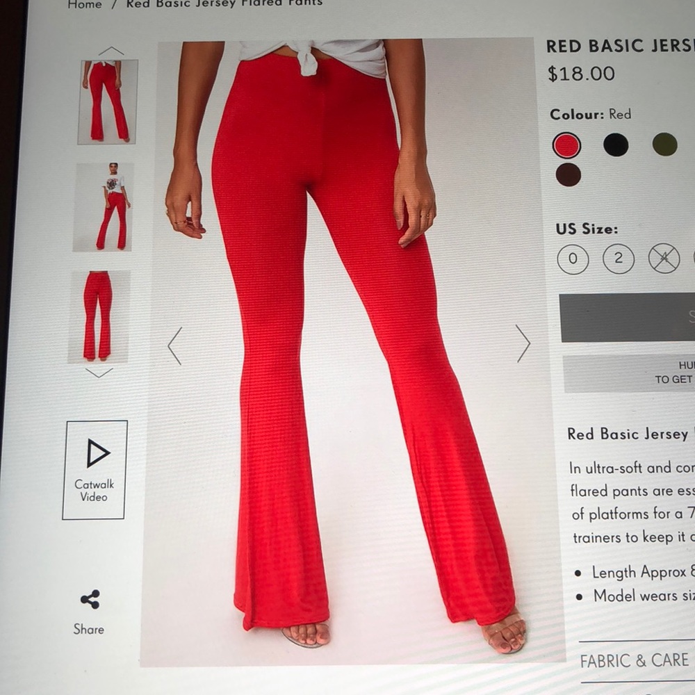Red basic jersey flared pants